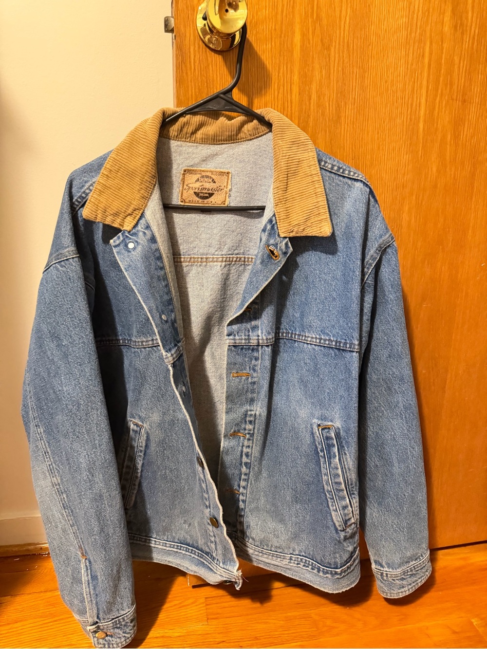 Vintage Blue Denim Jacket with Tan Corduroy Collar
